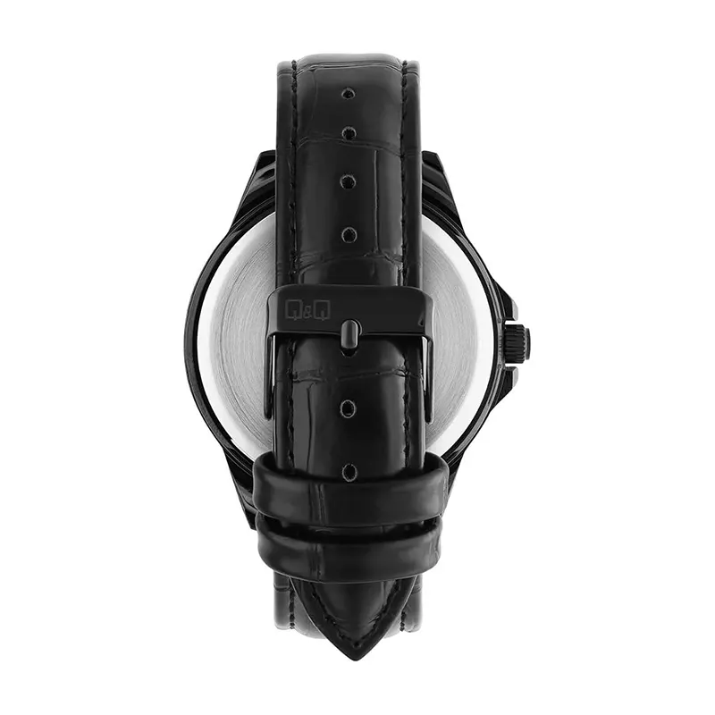 Q&Q Silver Dial Leather Strap Men's Watch- Q28B-005PY